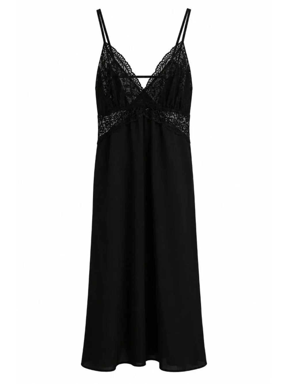 NWT I.N.C. International Concepts Lace Chiffon Chemise Nightgown Sz XS Black